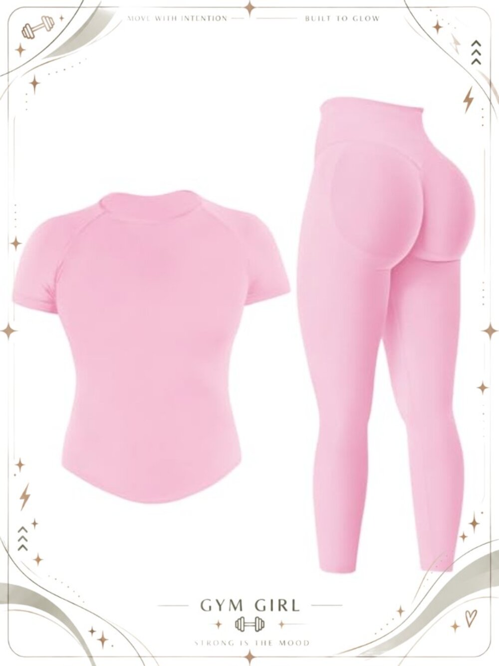 Women's 2 Piece Workout Set Short Sleeve Crop Top Scrunch Leggings Gym